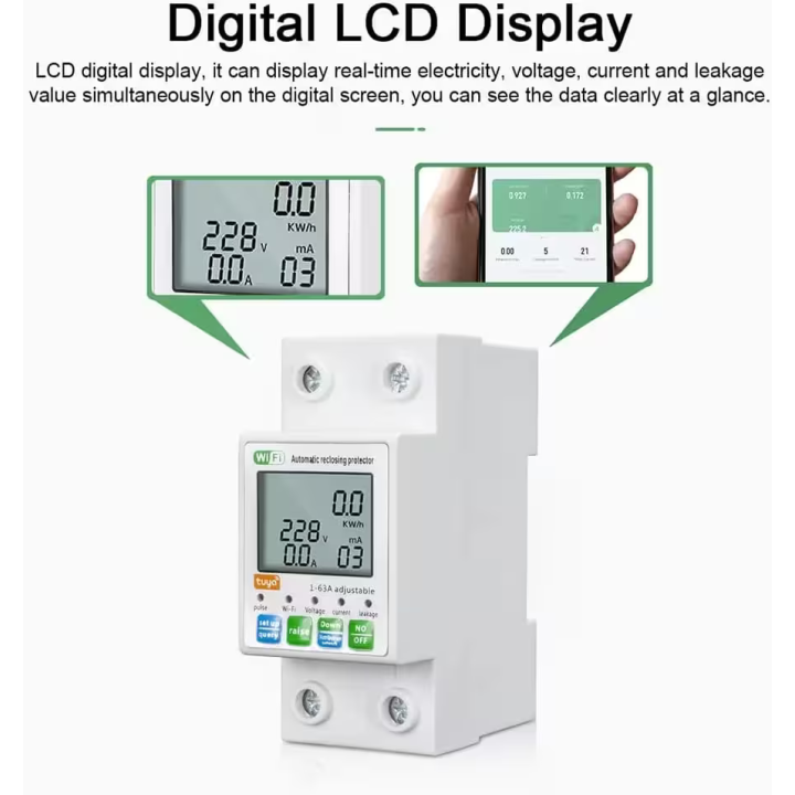 قاطع طاقة ذكي واي فاي مع شاشة LCD متوافق مع اليكسا