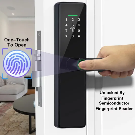 Smart Door Lock with Saudi Standard 4585 | Fingerprint recognition and Wi-Fi app control.