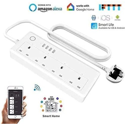 توصيلة كهرباء ذكية للتحكم في الأجهزة المنزلية عن بُعد، 4 مقابس 13 امبير، 4 منافذ USB، متوافق مع اليكسا وجوجل هوم