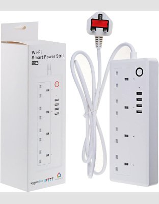 توصيلة كهرباء ذكية للتحكم في الأجهزة المنزلية عن بُعد، 4 مقابس 13 امبير، 4 منافذ USB، متوافق مع اليكسا وجوجل هوم