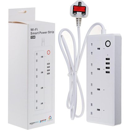 توصيلة كهرباء ذكية للتحكم في الأجهزة المنزلية عن بُعد، 4 مقابس 13 امبير، 4 منافذ USB، متوافق مع اليكسا وجوجل هوم
