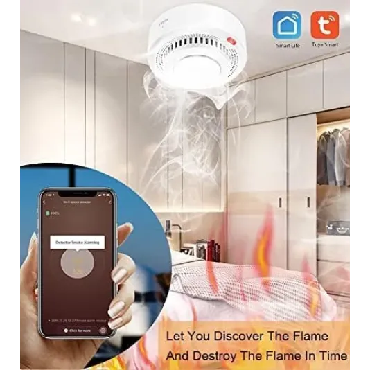 Smart Smoke Detector for Fire Protection, Tuya WiFi Smoke Sensor